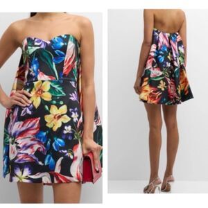 NWT MARCHESA NOTTE Strapless Floral-Print Mini Cape Dress $695